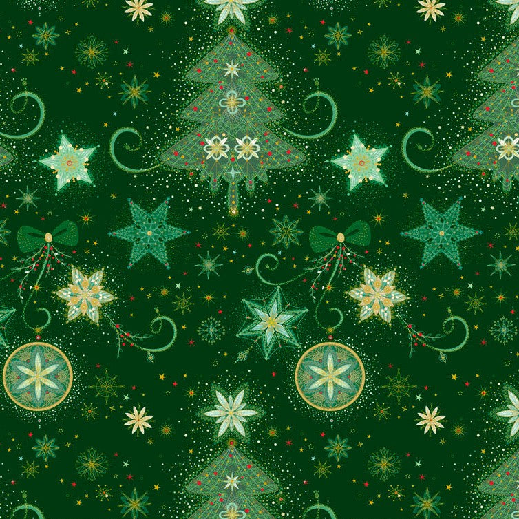 P & B Textiles TTRE 6304 DG Turnowsky Treasures Festive Holiday Trees & Stars Green Christmas Quilting 100% Cotton Fabric for Sewing & Crafts (PB Turnowsky Treasures 1)