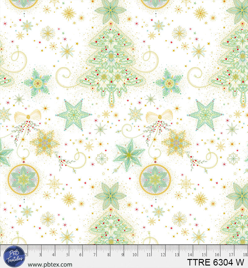 P & B Textiles TTRE 6304 W Turnowsky Treasures Festive Holiday Trees & Stars Cream Christmas Quilting 100% Cotton Fabric for Sewing & Crafts (PB Turnowsky Treasures 2)