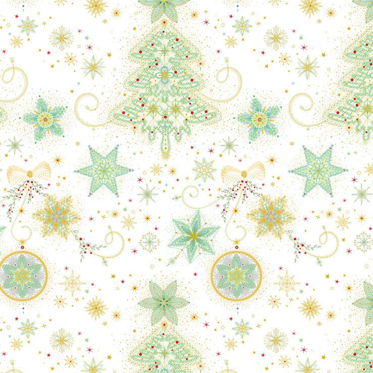 P & B Textiles TTRE 6304 W Turnowsky Treasures Festive Holiday Trees & Stars Cream Christmas Quilting 100% Cotton Fabric for Sewing & Crafts (PB Turnowsky Treasures 2)