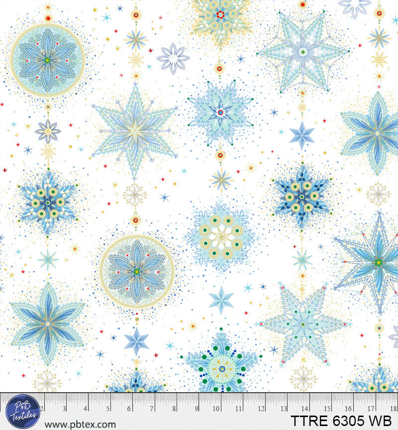 P & B Textiles TTRE 6305 WB Turnowsky Treasures Festive Holiday Twinkle Stars White Christmas Quilting 100% Cotton Fabric for Sewing & Crafts (PB Turnowsky Treasures 3)