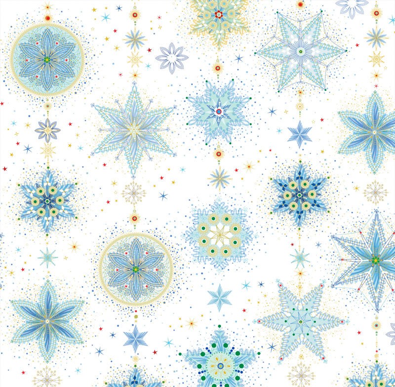 P & B Textiles TTRE 6305 WB Turnowsky Treasures Festive Holiday Twinkle Stars White Christmas Quilting 100% Cotton Fabric for Sewing & Crafts (PB Turnowsky Treasures 3)