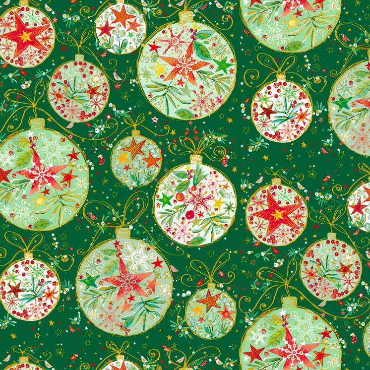 P & B Textiles TTRE 6309 G Turnowsky Treasures Festive Holiday Baubles Decorations Green Christmas Quilting 100% Cotton Fabric for Sewing & Crafts (PB Turnowsky Treasures 5)