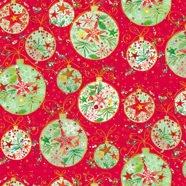 P & B Textiles TTRE 6309 R Turnowsky Treasures Festive Holiday Baubles Decorations Red Christmas Quilting 100% Cotton Fabric for Sewing & Crafts (PB Turnowsky Treasures 6)