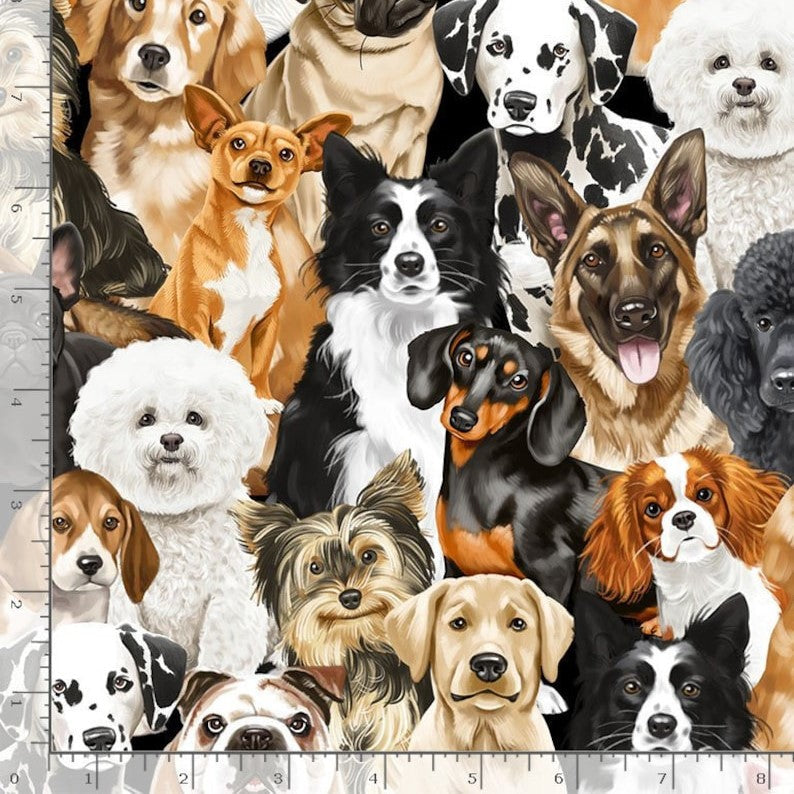 Timeless Treasures Packed Realistic Dogs Multi-Coloured Remnant (48cm x 112cm TT Realistic Dogs)