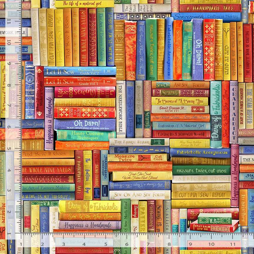 Timeless Treasures Sewing Library Books Multi-Coloured (TT Sew Strong 1)