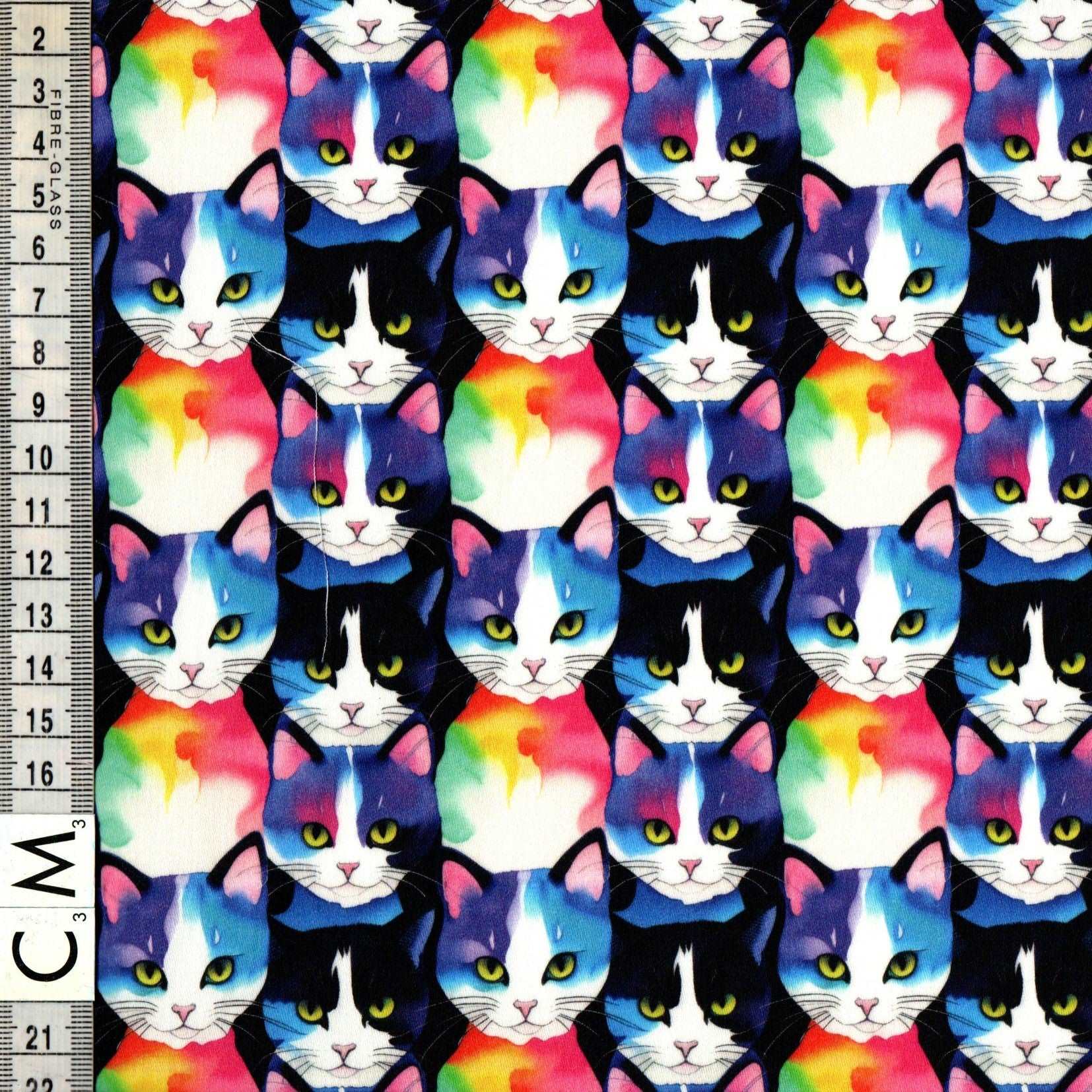 Quirky Cottons Watercolour Abstract Cat Faces Multicoloured (QC Abstract Cats- 1 METRE PIECE)
