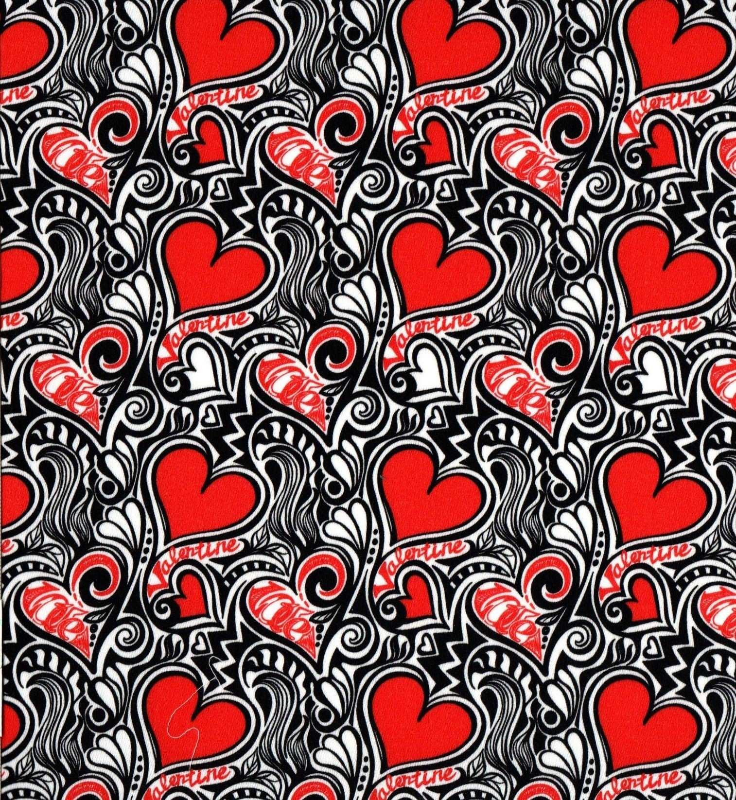 Quirky Cottons Red Hearts Love Valentine Black Remnant (32cm x 156cm QC Be My Valentine)