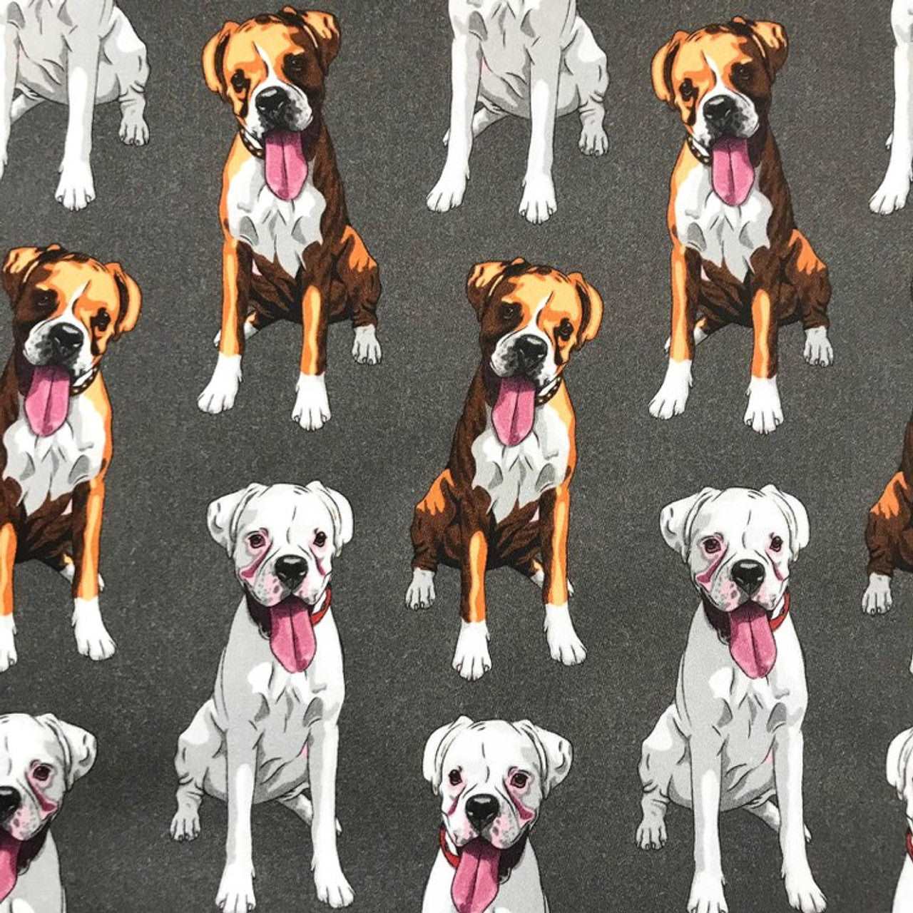 Quirky Cottons Boxer Dog Breed Family Pet Animal Loyal Friend Bouncy Grey (QC Boxer-1 METRE PIECE)