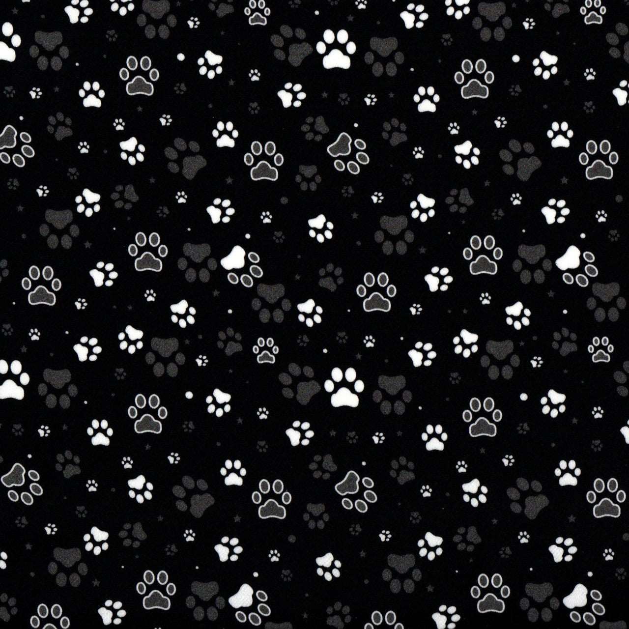 Quirky Cottons Paw Prints Dog Animal Black Remnant (52cm x 156cm QC Classic Paws)