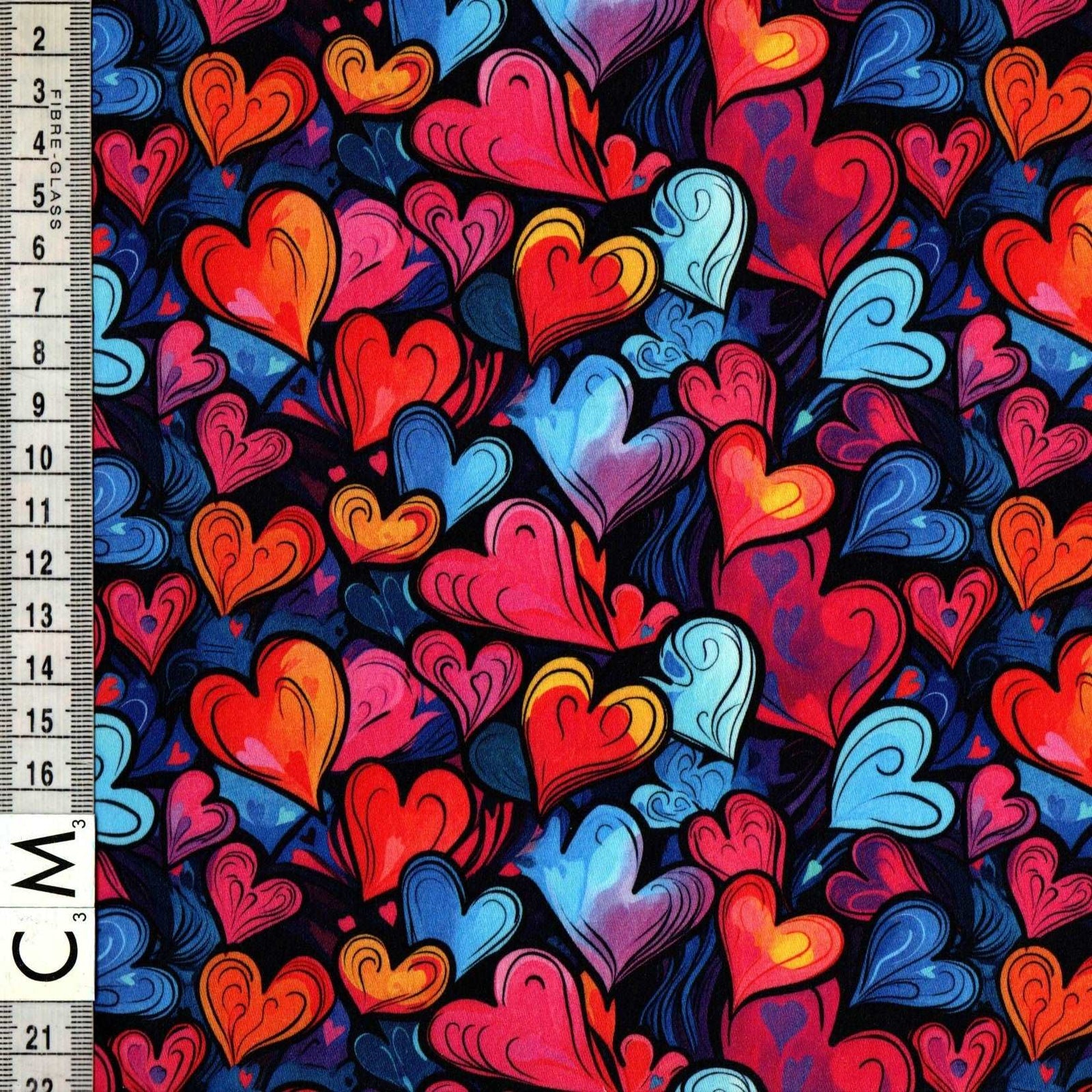 Quirky Cottons Multi-Coloured Crazy Love Hearts Pattern (QC Crazy Hearts- 1 METRE PIECE)