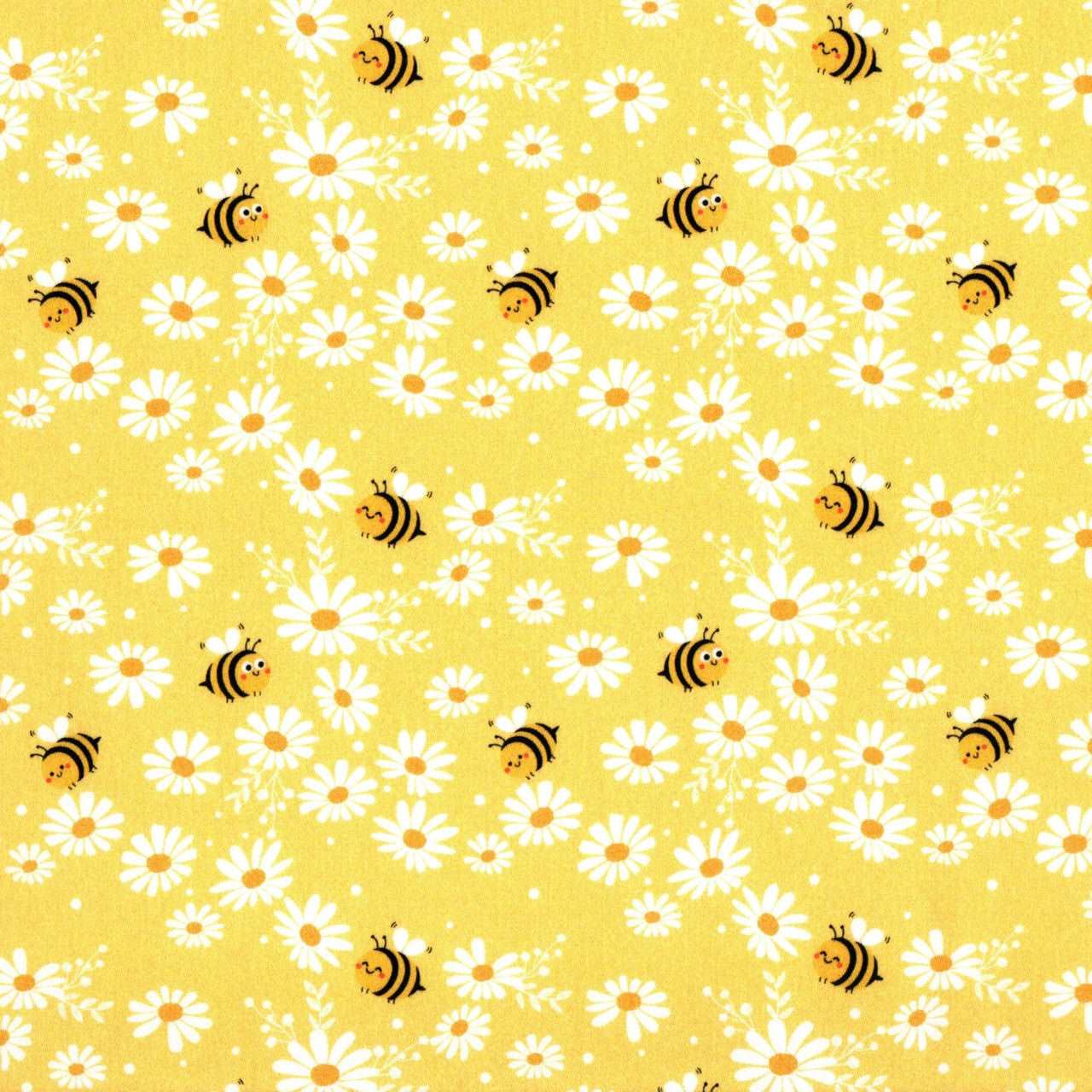 Quirky Cottons Happy Bees Flowers Yellow (QC Happy Bees-1 METRE PIECE)