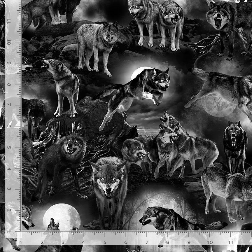 Timeless Treasures 100% Cotton Fabric Halloween Demon Wolves Animal Full Moon Black (TT Wicked 4)