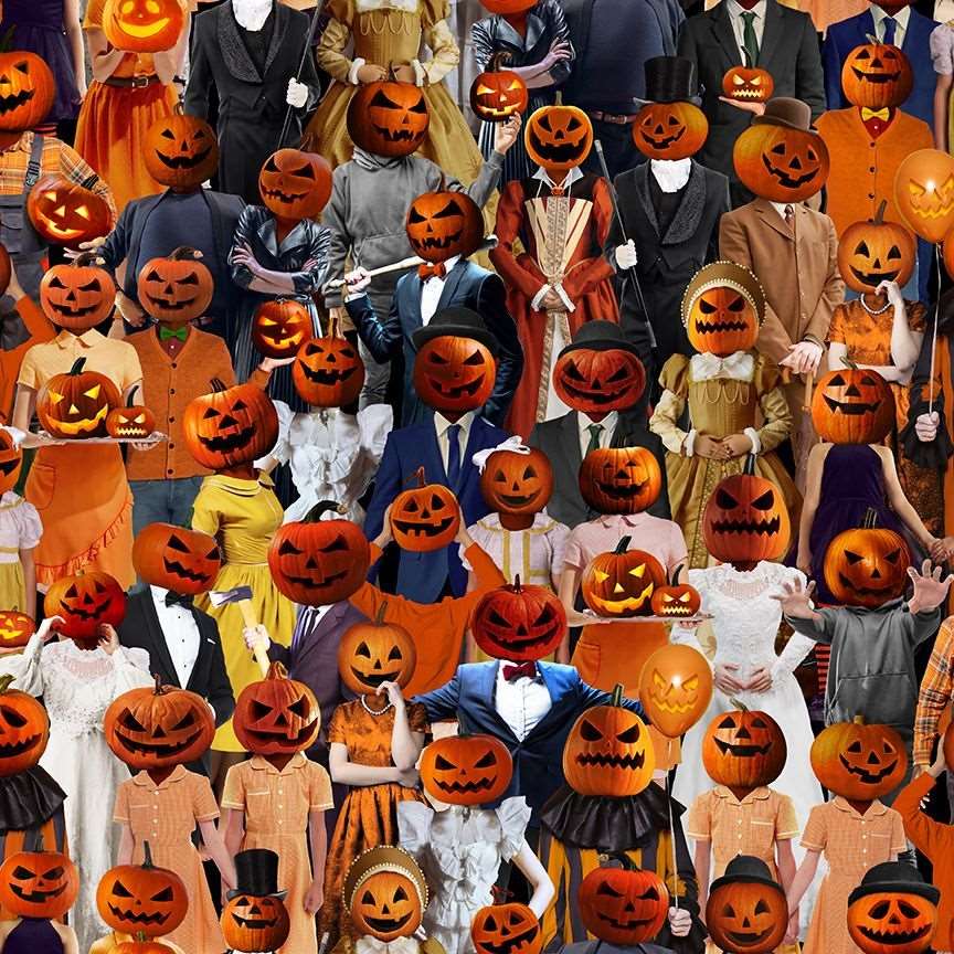 Timeless Treasures 100% Cotton Fabric Halloween Pumpkin Head Costume People Multi-Coloured (TT All Hollow's Eve 1)