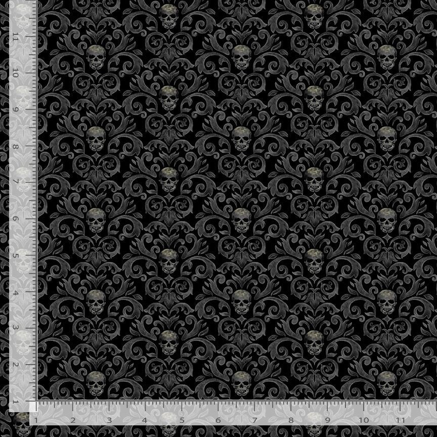 Timeless Treasures Halloween Skull Damask Pattern Spooky Black (TT Pick Your Poison 6)