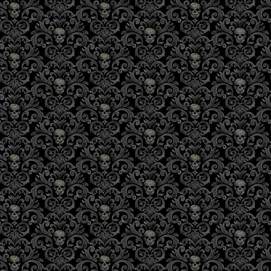 Timeless Treasures Halloween Skull Damask Pattern Spooky Black (TT Pick Your Poison 6)