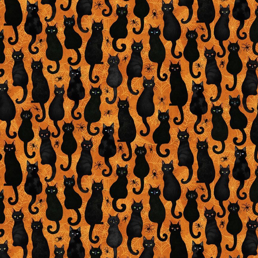 Timeless Treasures WICKED CD4237 ORANGE Black Cats & Spiders 100% Cotton Fabric | Quilting, Dressmaking & Craft Fabric (TT Scaredy Cats 1)