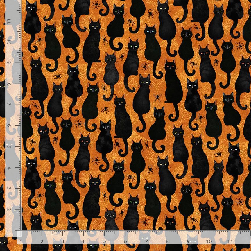 Timeless Treasures WICKED CD4237 ORANGE Black Cats & Spiders 100% Cotton Fabric | Quilting, Dressmaking & Craft Fabric (TT Scaredy Cats 1)