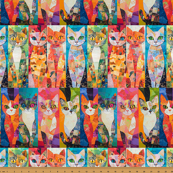 Hoffman X5714-763 Radiant Crafty Cats 100% Cotton Fabric – Colourful Cat Print Quilting Cotton for Sewing & Crafts (Hoff Crafty Cats 1)