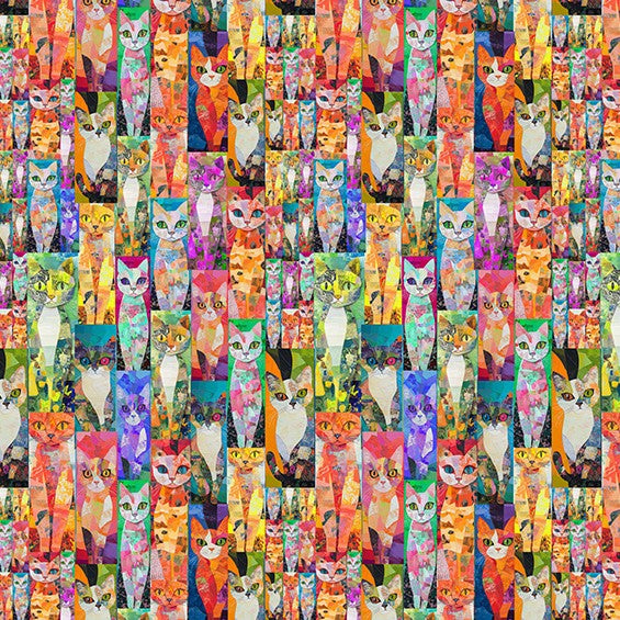 Hoffman X5715-734 Rainbow Sweets Crafty Cats 100% Cotton Fabric  – Colourful Cat Print Quilting Cotton for Sewing & Crafts (Hoff Crafty Cats 2)