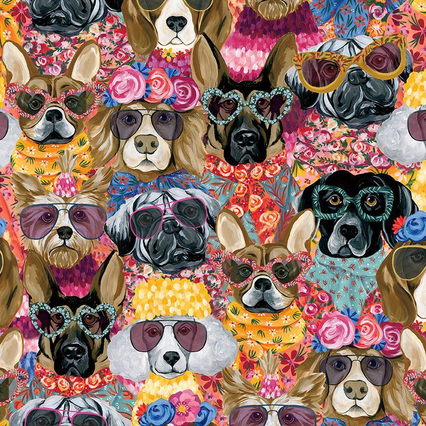 Timeless Treasures YVETTE CD4179 MULTI – Top Dogs Fashionista Dog 100% Cotton Fabric | Quilting, Dressmaking & Craft Fabric (TT Top Dogs 1)
