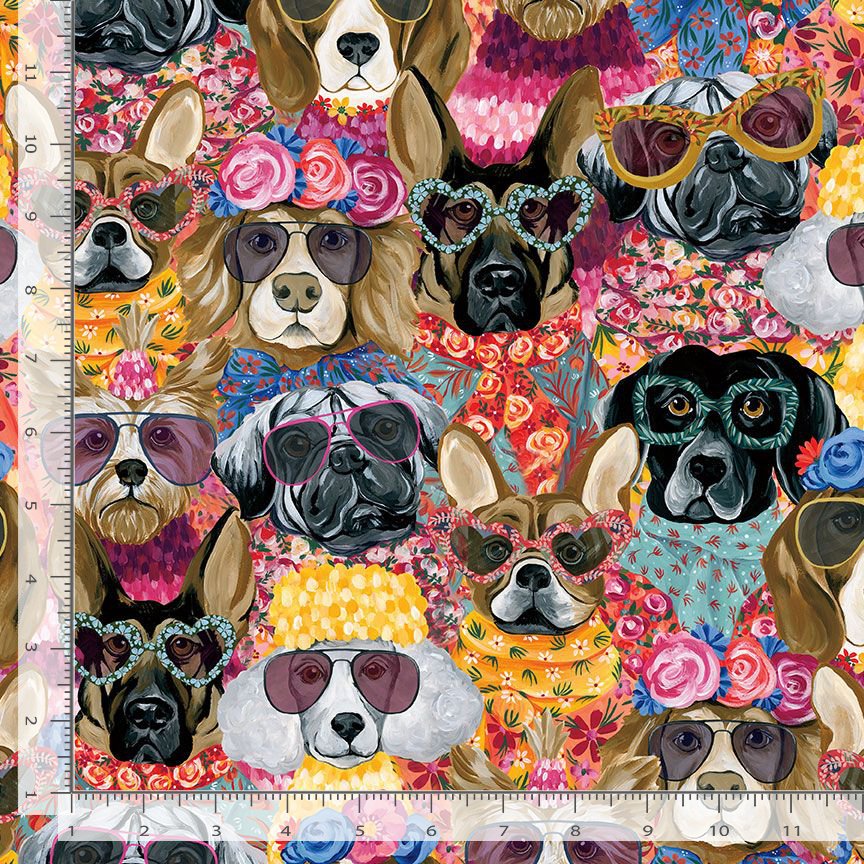 Timeless Treasures YVETTE CD4179 MULTI – Top Dogs Fashionista Dog 100% Cotton Fabric | Quilting, Dressmaking & Craft Fabric (TT Top Dogs 1)