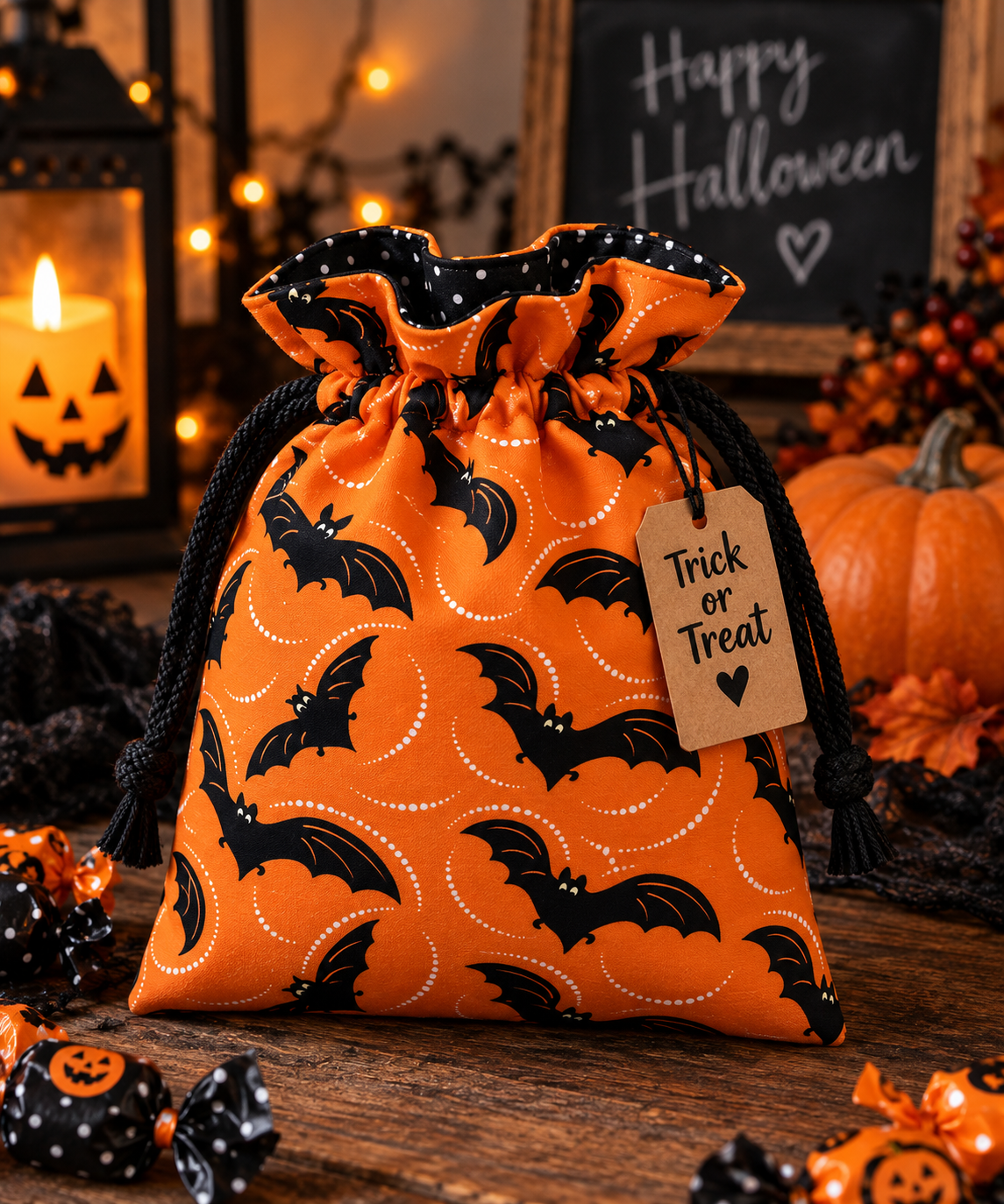 P & B Textiles MMAS 6263 O Midnight Masquerade Black Bats Halloween Orange Quilting 100% Cotton Fabric for Sewing & Crafts (PB Midnight Masquerade 2)