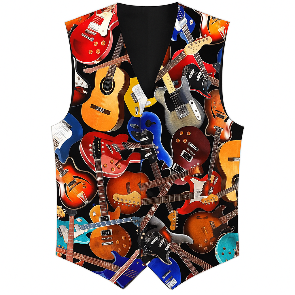 Timeless Treasures Music Tossed Acoustic Guitars Black (TT I'm With The Band 2)