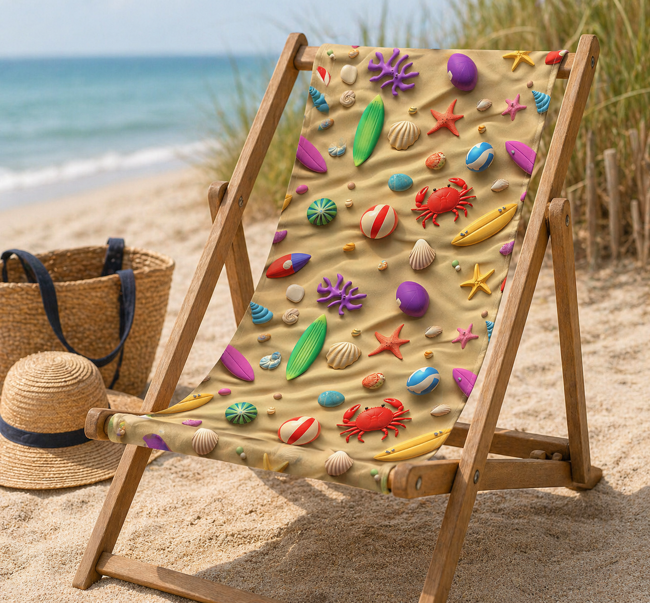 Crafty By Chatham Glyn CC523 3D ON THE BEACH 100% Cotton Digital Extra Wide Fabric – Coastal Novelty Cotton with Surfboards, Shells & Beach Motifs Craft Fabric (CC 3D On The Beach)
