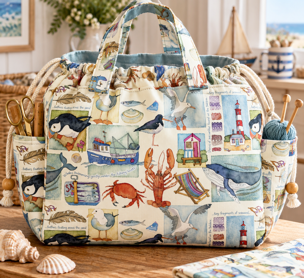 Nutex 82290 Coastal By Emma Ball Colour 101 Coastal Seagull Beach Nautical Patchwork Cream 100% Cotton Fabric For Sewing & Crafts (Nutex Coastal 1)