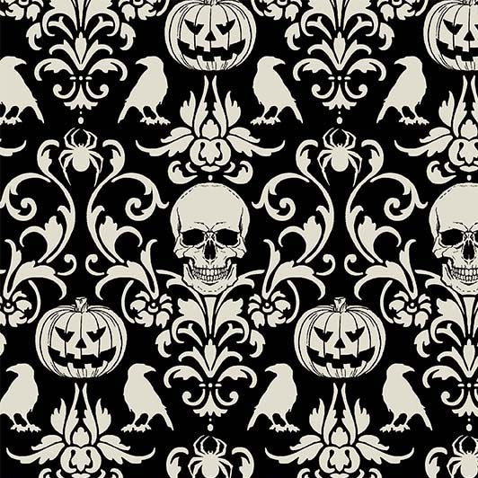 Michael Miller DCX12280-BLAC-D Spooky Damask Halloween Black 100% Cotton Fabric for Sewing & Crafts (MM Boo-tiful 4)
