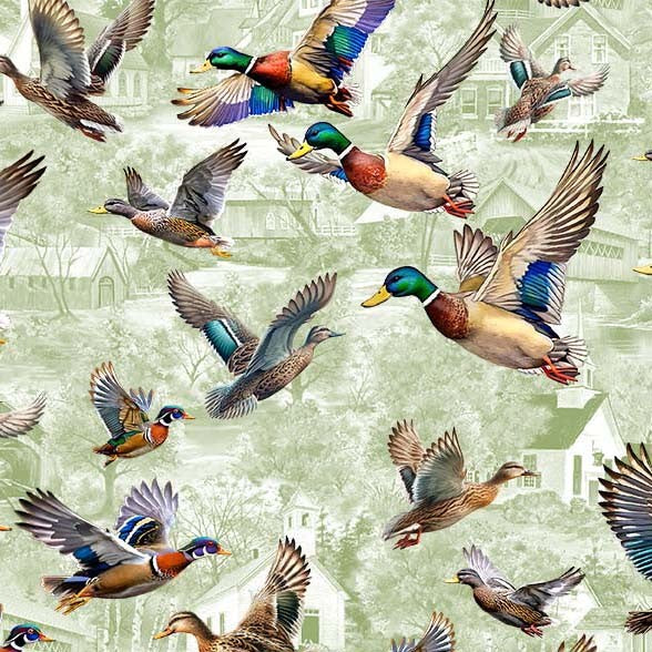 Michael Miller DCX12458-SAGE-D Autumn Flight Ducks 100% Cotton Fabric for Sewing & Crafts (MM Autumn Lake 1)