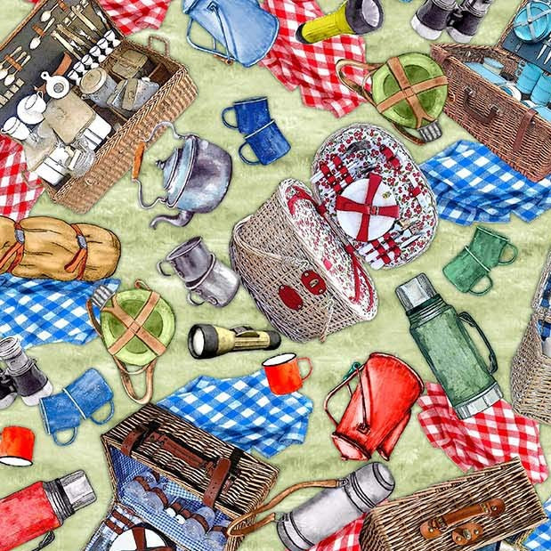 Michael Miller DCX12756-SAGE-D Girls Made Lunch Camping Gear Retro 100% Cotton Fabric for Sewing & Crafts (MM Girls Gone Camping 1)