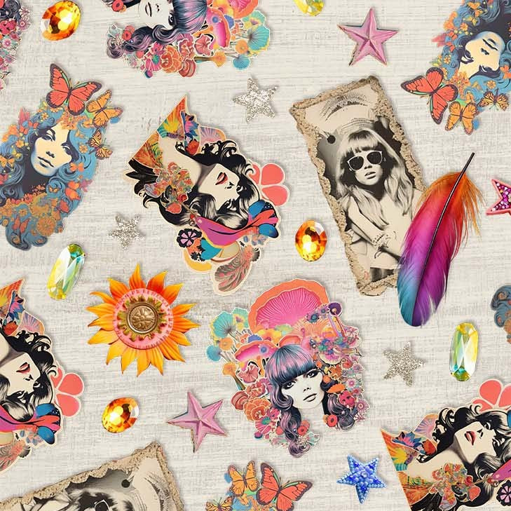 Michael Miller DDC12292-MULT-D Retro Fashionista Linen 100% Cotton Fabric for Sewing & Crafts (MM Junk Journal 2)