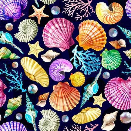 Michael Miller DDC12613-NAVY-D Pearls & Seashells 100% Cotton Fabric for Sewing & Crafts (MM Divine Oceania 6)