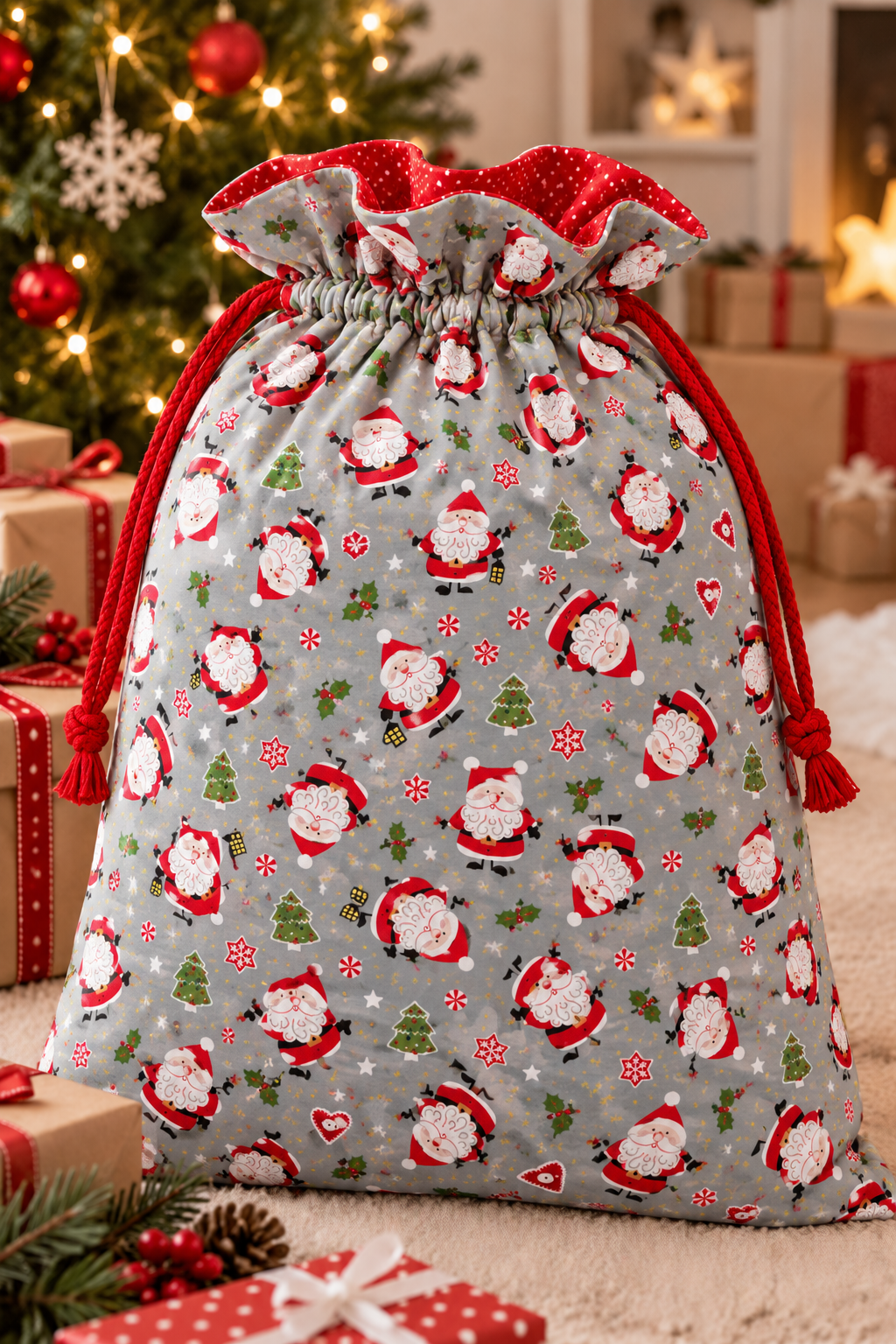 Nutex 81350 Colour 2 Little Santa Father Christmas Novelty Grey Festive Christmas 100% Cotton Fabric For Sewing & Crafts (Nutex Little Santa 2)
