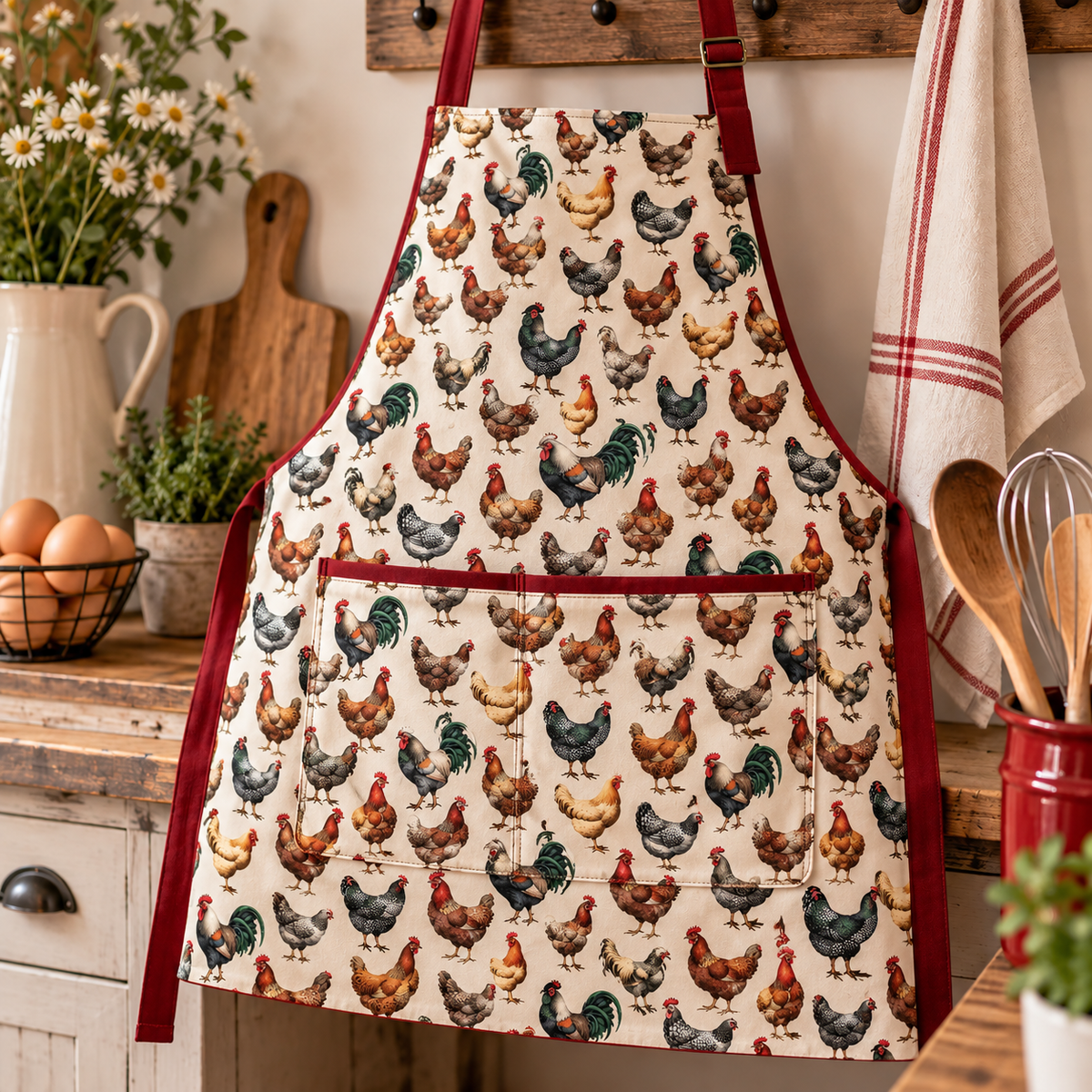 Nutex 81910 Colour 3 Farmyard Scene Chickens & Cockerel Animal Cream 100% Cotton Fabric For Sewing & Crafts (Nutex Farmyard 1)