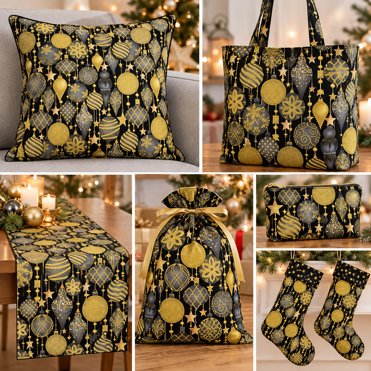Timeless Treasures HOLIDAY CM3622 BLACK Merry Christmas Festive Holiday Baubles Decorations Christmas Black Gold Metallic 100% Cotton Fabric | Quilting, Dressmaking & Craft Fabric (TT Merry Christmas 1)