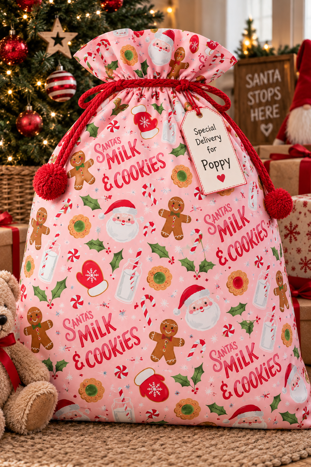 Dear Stella STELLA DEI3561 PEACH Jingle All The Way Novelty Christmas Gingerbread Santa Milk & Cookies Pink 100% Cotton Fabric for Sewing & Crafts (DS Jingle All The Way 1)
