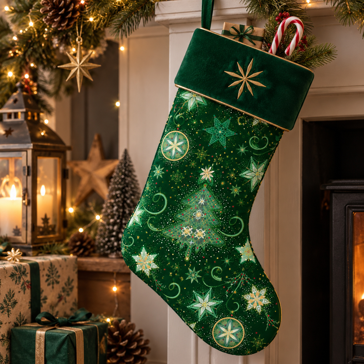 P & B Textiles TTRE 6304 DG Turnowsky Treasures Festive Holiday Trees & Stars Green Christmas Quilting 100% Cotton Fabric for Sewing & Crafts (PB Turnowsky Treasures 1)