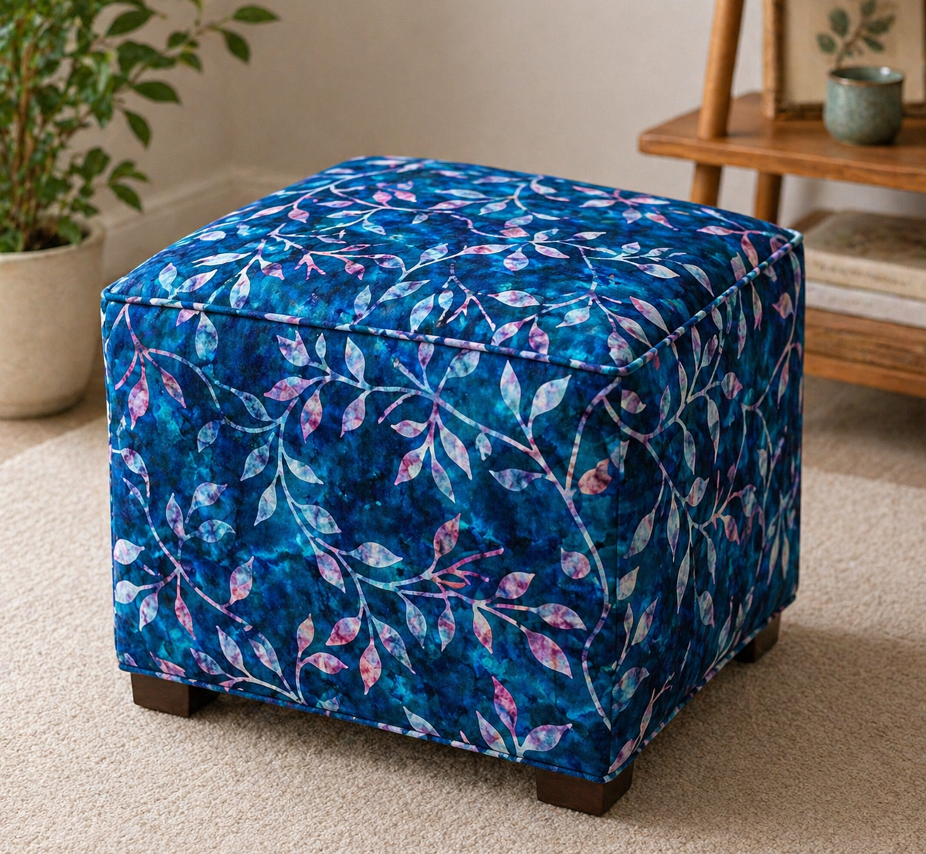 Crafty By Chatham Glyn CC303 BATIK TRAIL 03 100% Cotton Digital Extra Wide Fabric – Teal & Navy Leaf Vine Batik Craft Cotton (CC Batik Trail 3)
