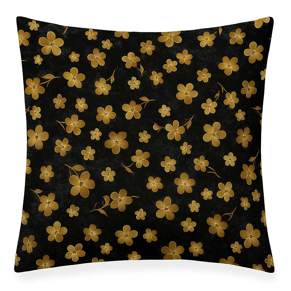 Timeless Treasures Tossed Gold Geranium Floral Flowers Nature Black (TT Scarlet Beauty 3)