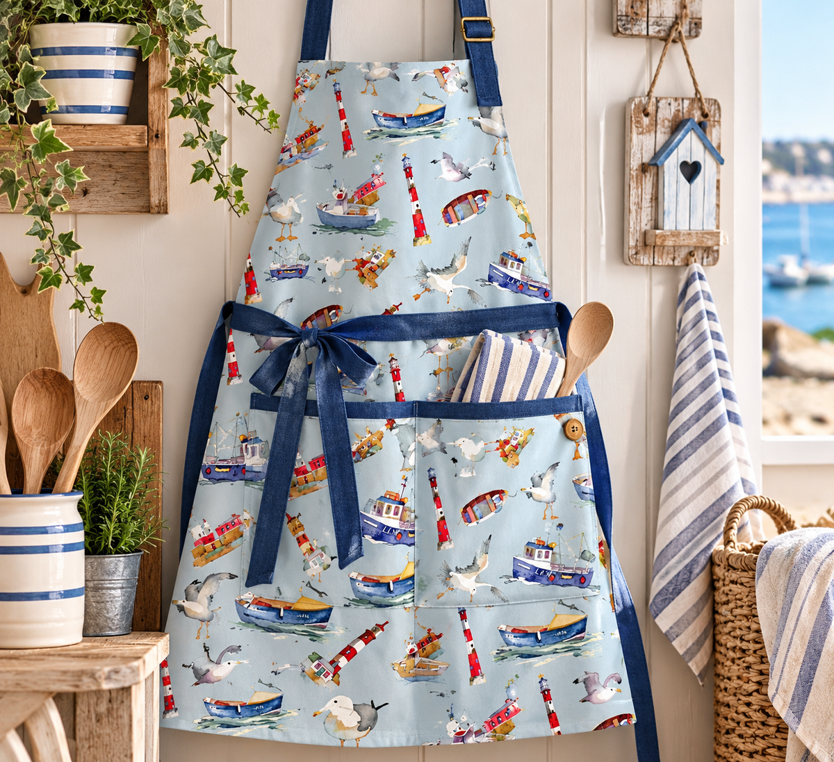Nutex 82290 Coastal By Emma Ball Colour 102 Coastal Whimsical Seaside Blue 100% Cotton Fabric For Sewing & Crafts (Nutex Coastal 2)