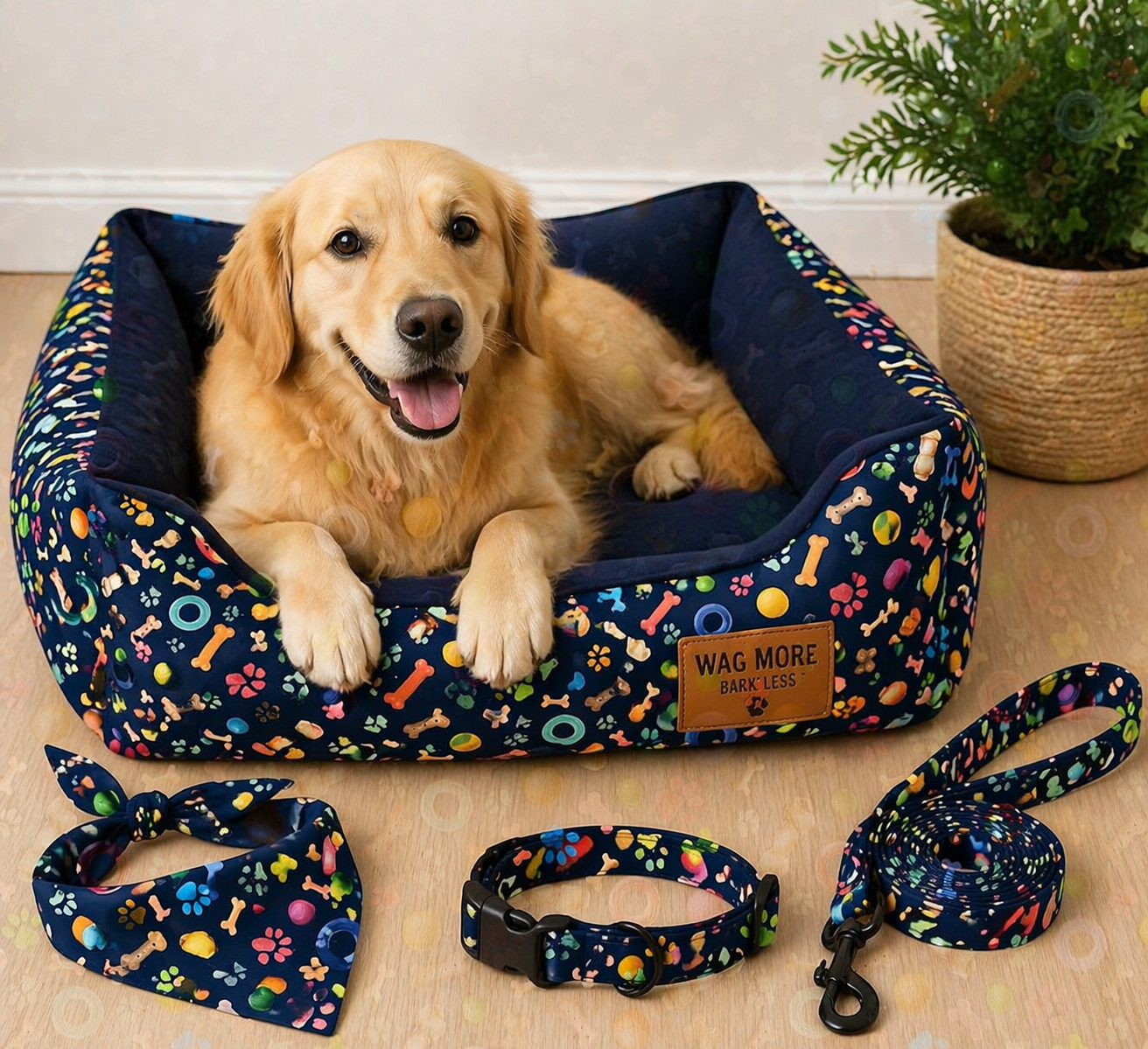 Michael Miller DCX12404 Multi Dog Toy Navy 100% Cotton Fabric Remnant (35cm x 112cm MM Paws In The Rain 1)