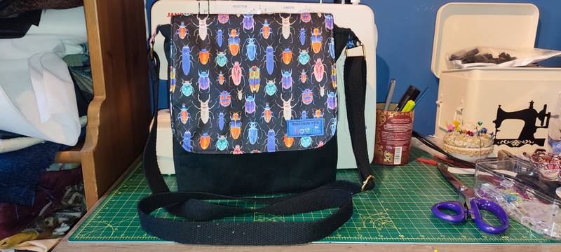 Quirky Cottons Bright Rainbow Stag Beetles Insects Animal Creatures Black (QC Bugs Are Us!- 1 METRE PIECE)