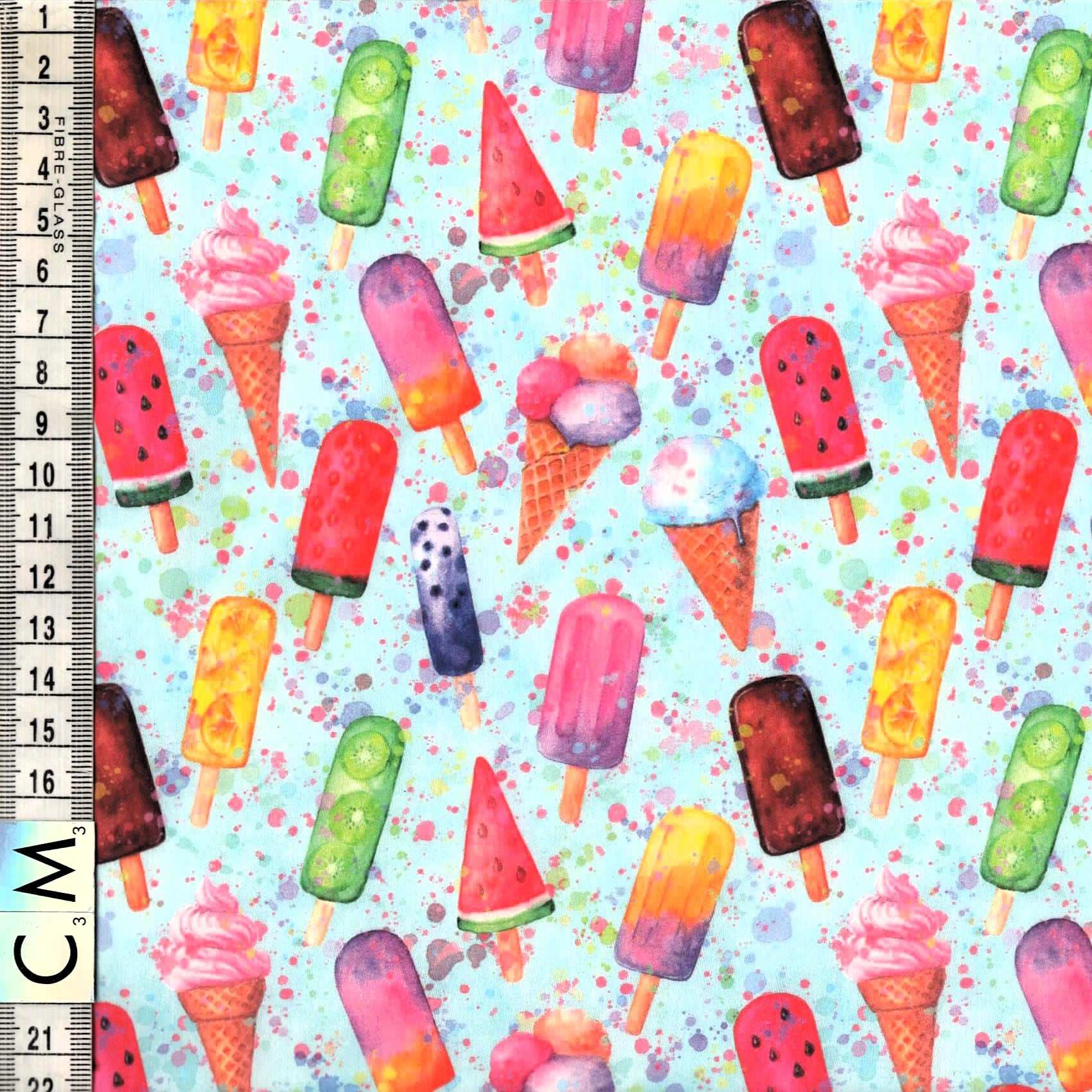 Quirky Cottons Watercolour Dots Ice Lollies Popsicles Cold Treat Summer Blue (QC Watercolour Ice Cream- 1 METRE PIECE)
