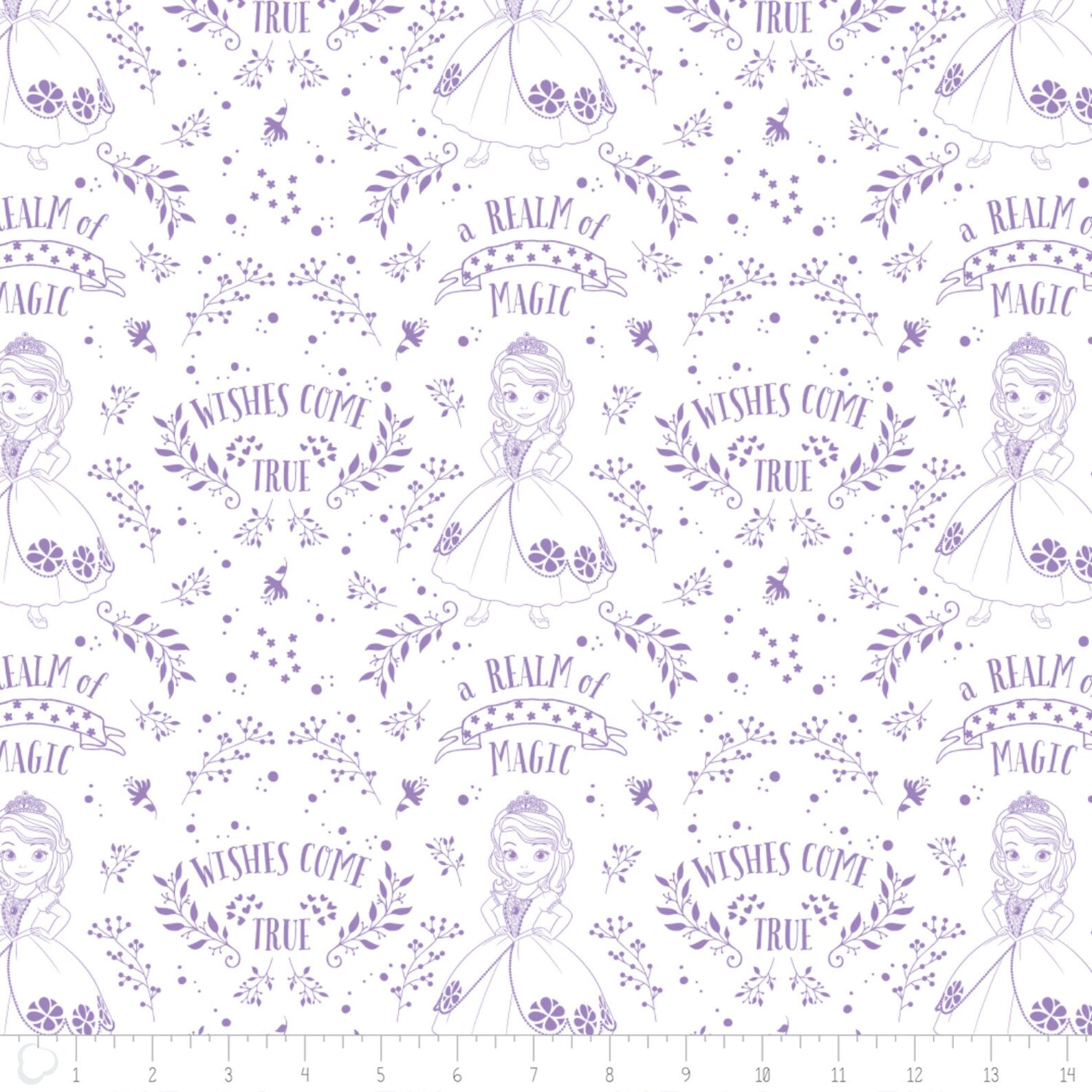 Outline Toile in Pastel Lavender - Sofia the First Camelot Fabrics - Disney Fabrics White Remnant (56cm x 110cm Sofia The First)