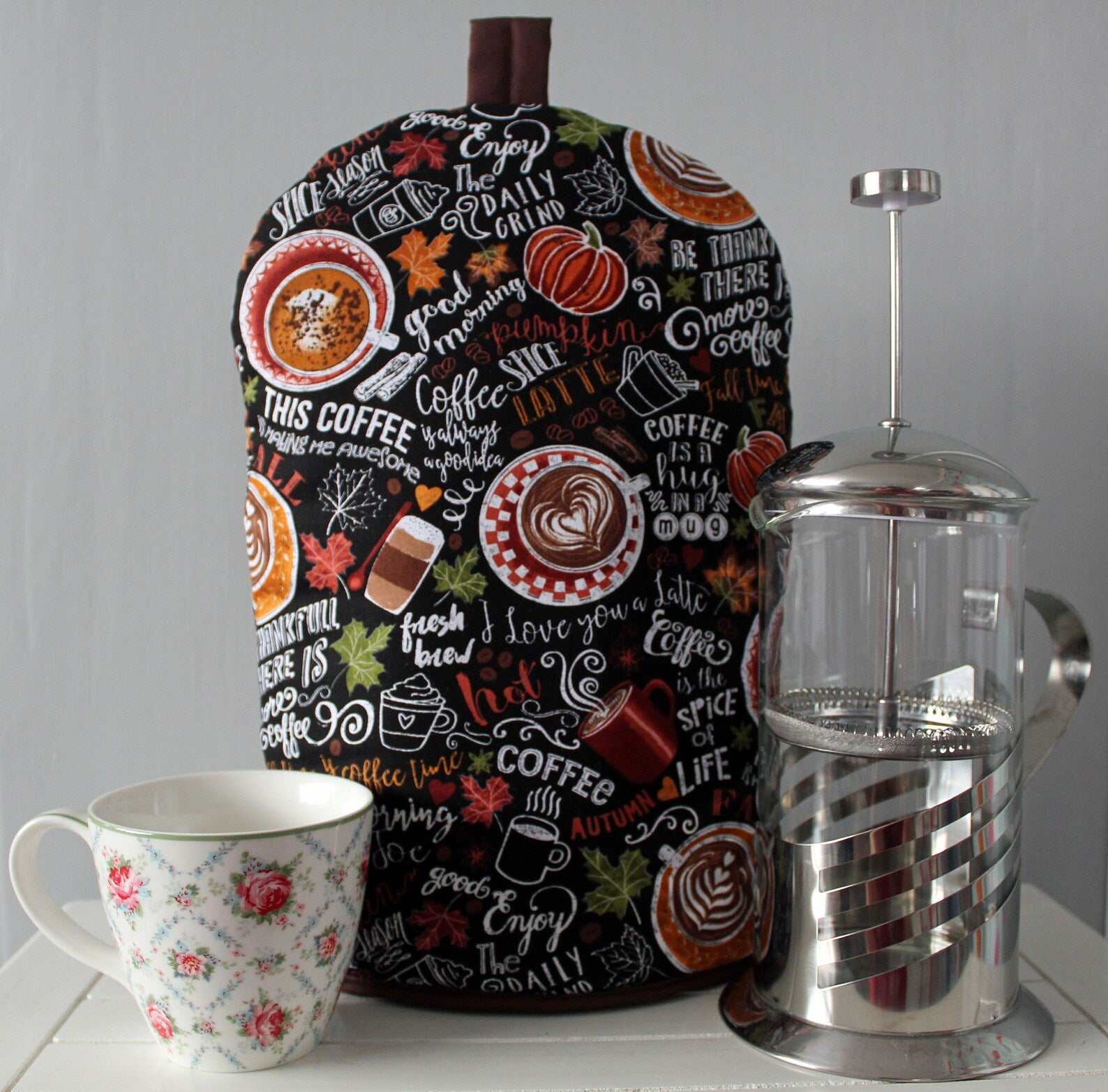 Timeless Treasures Coffee Hot Drink Pumpkin Autumn Coffee Beans Black (TT Pumpkin Spice)