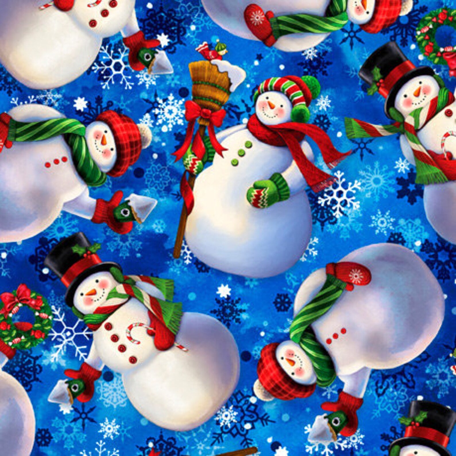 Quilting Treasures Christmas Snowflake Snowmen Toss Blue Remnant (74cm x 110cm QT Whirlwind 2)