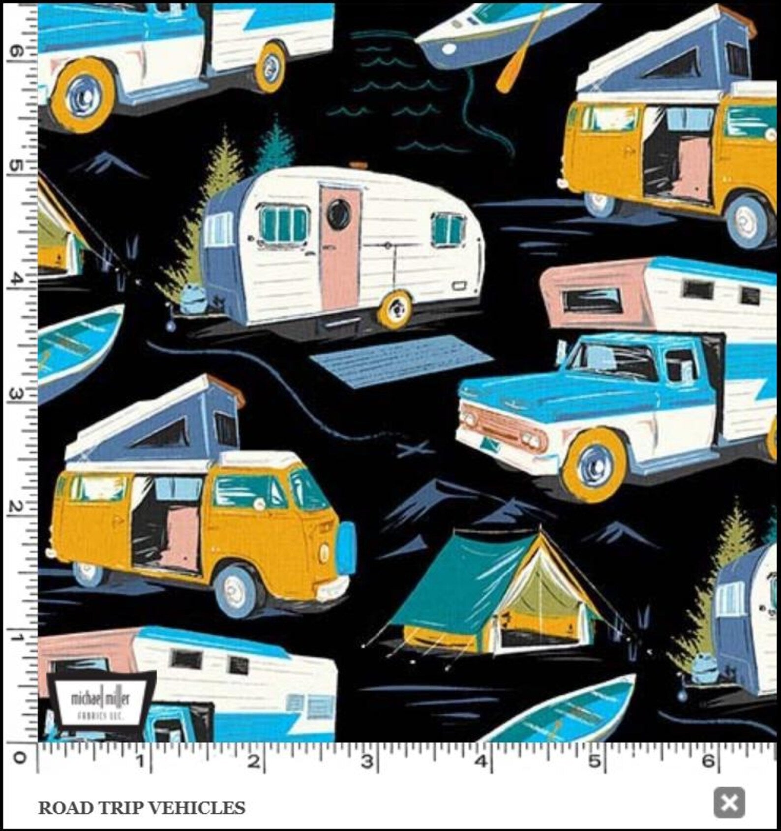 Michael Miller DCX12084 BLACK – Retro Road Trip Camping 100% Cotton Fabric – Sewing & Crafts (MM Retro Road Trip 1)