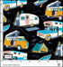 Michael Miller DCX12084 BLACK – Retro Road Trip Camping 100% Cotton Fabric Remnant (38cm x 112cm MM Retro Road Trip 1)